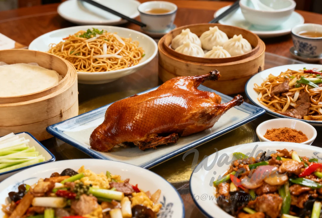 桌上擺放著各種正宗中國菜。