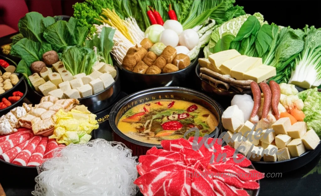各种新鲜的重庆火锅食材。