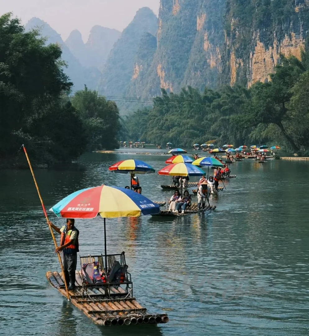 Bamboo Rafting on Yulong River in Yangshuo.