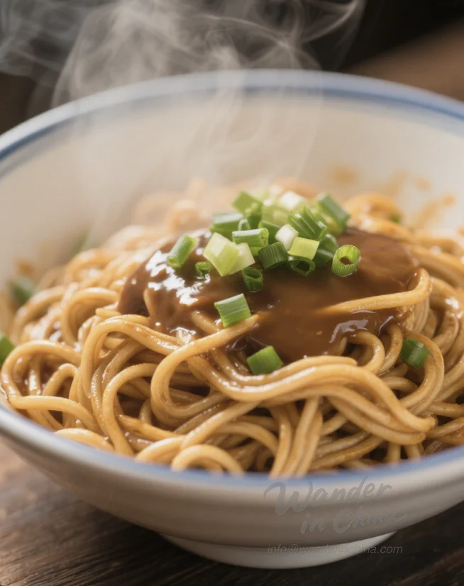 Bowl of Re Gan Mian Hot Dry Noodles.
