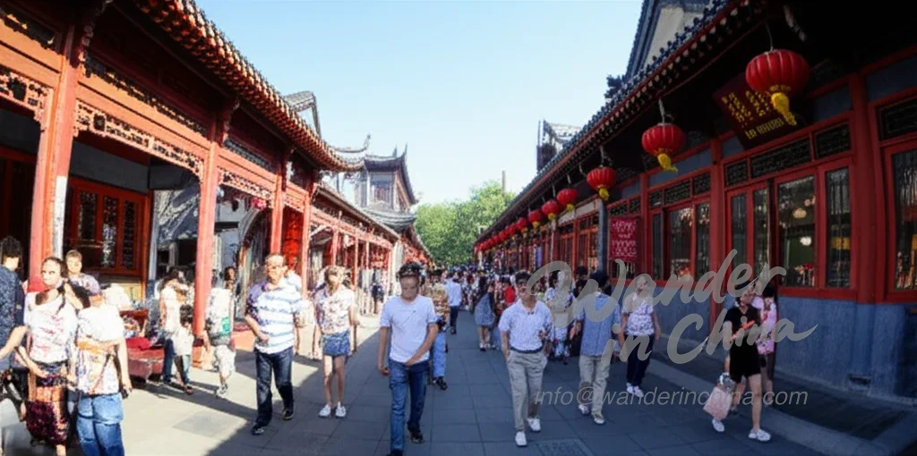 Lebhafte Nanluoguxiang Hutong-Straßenszene.