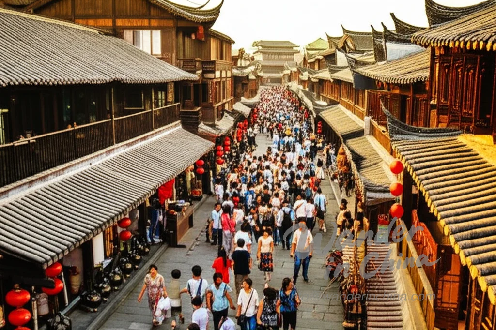 Ciqikou Ancient Town bustling street scene.