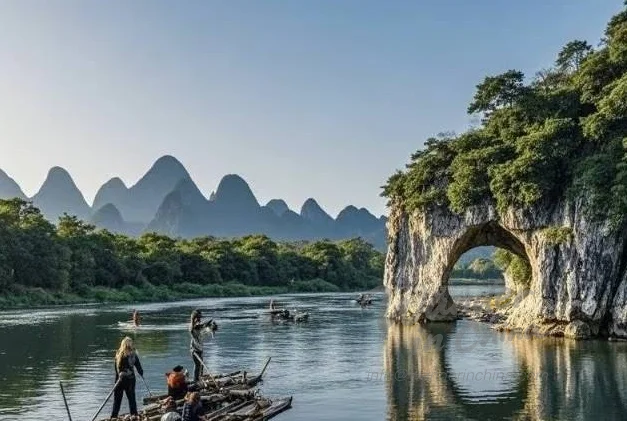 Elephant Trunk Hill in Guilin reflected in water.