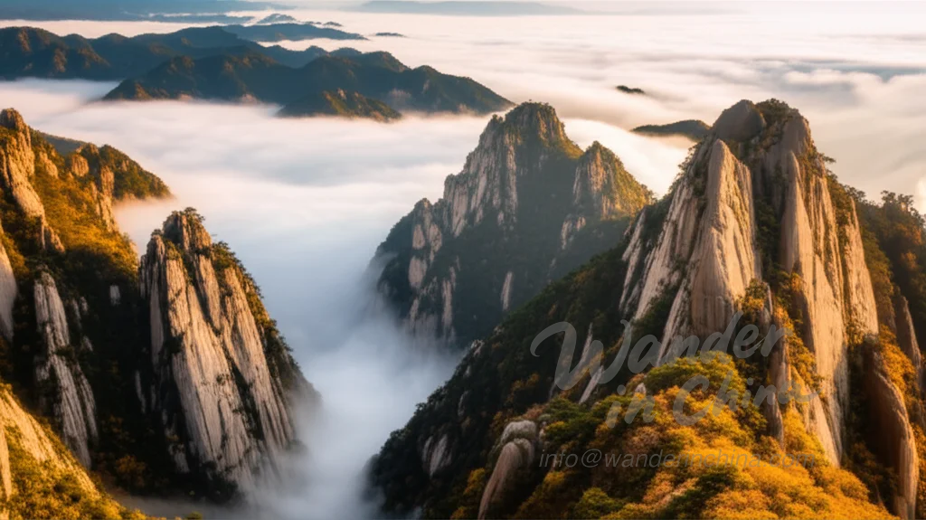 Follaje otoñal de la Montaña Amarilla de Huangshan.