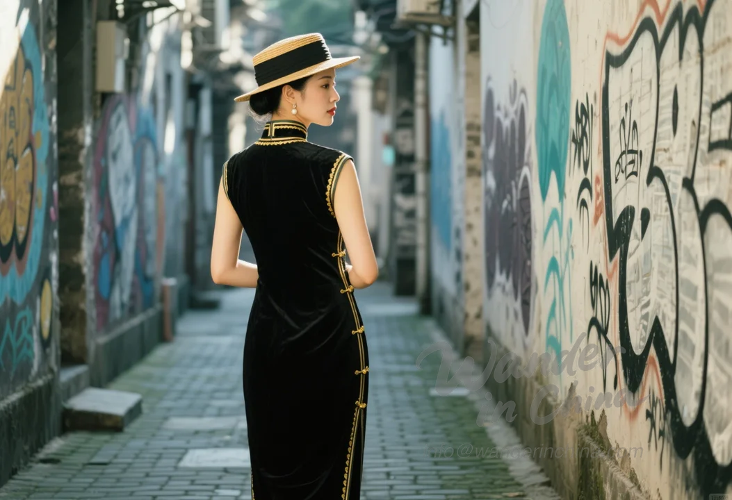 伝統的な中国の旗袍にインスパイアされた現代的なドレス。