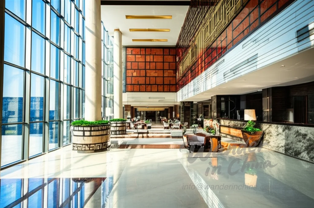 Vestíbulo de un hotel moderno en Kunming, China.