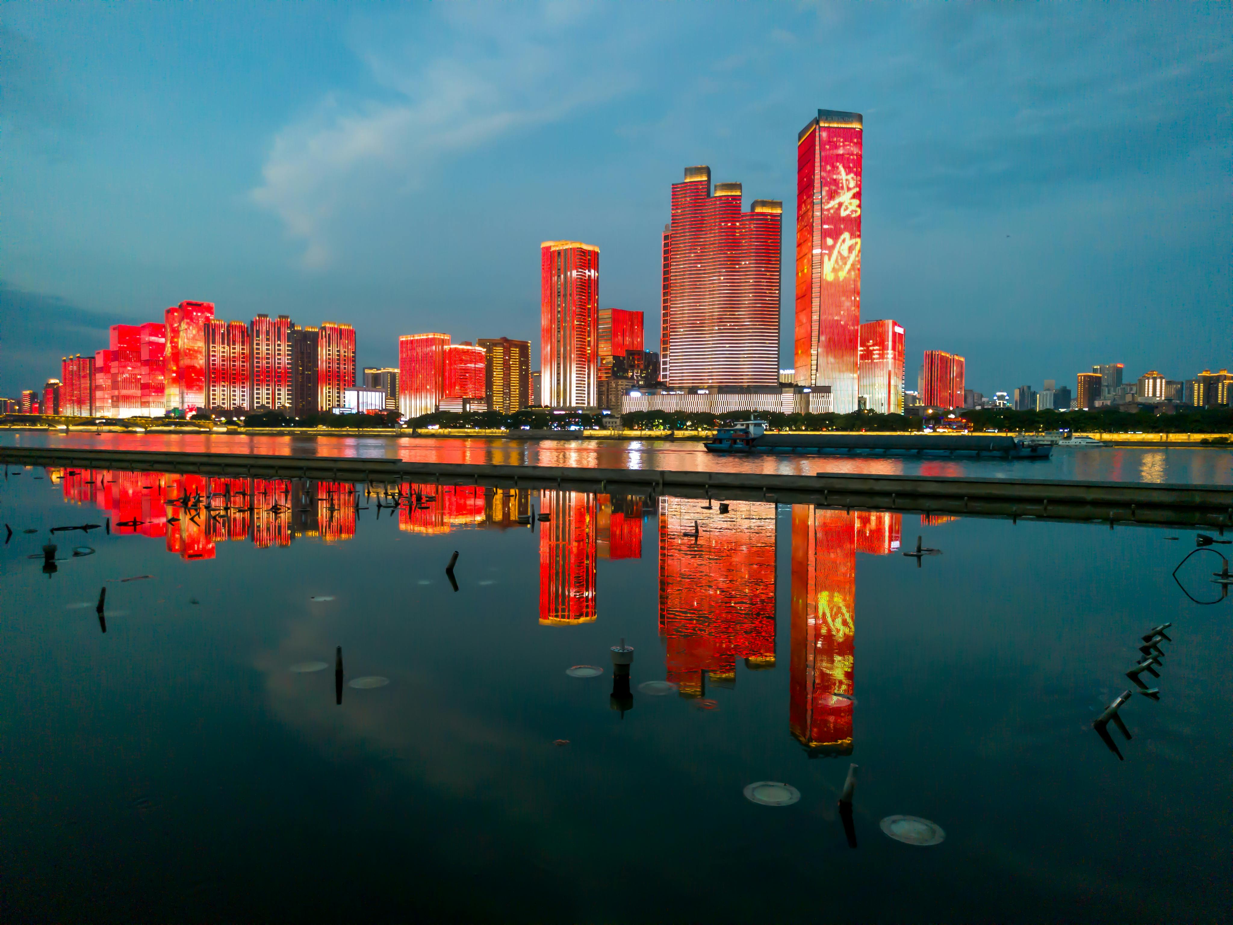 Modern hotel room with city view in Changsha.