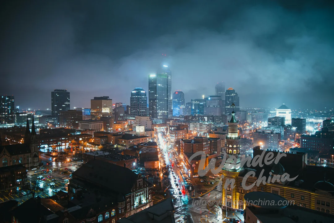 Night view of Nanbin Road in Chongqing with illuminated skyline.