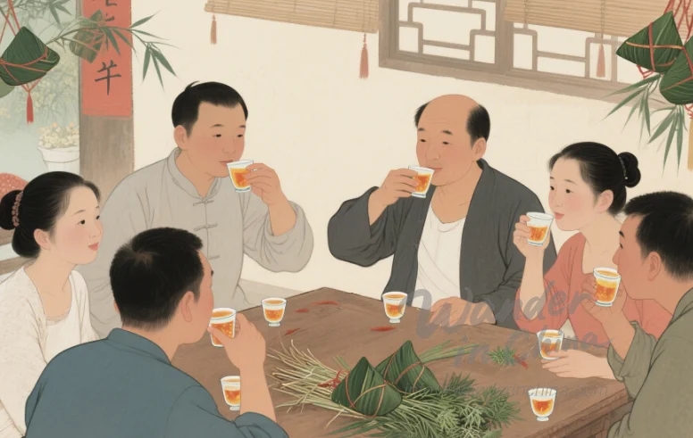 人々は端午節に雄黄酒を飲み、邪悪な霊を払い、蛇や虫を撃退し、病気を防ぎます。