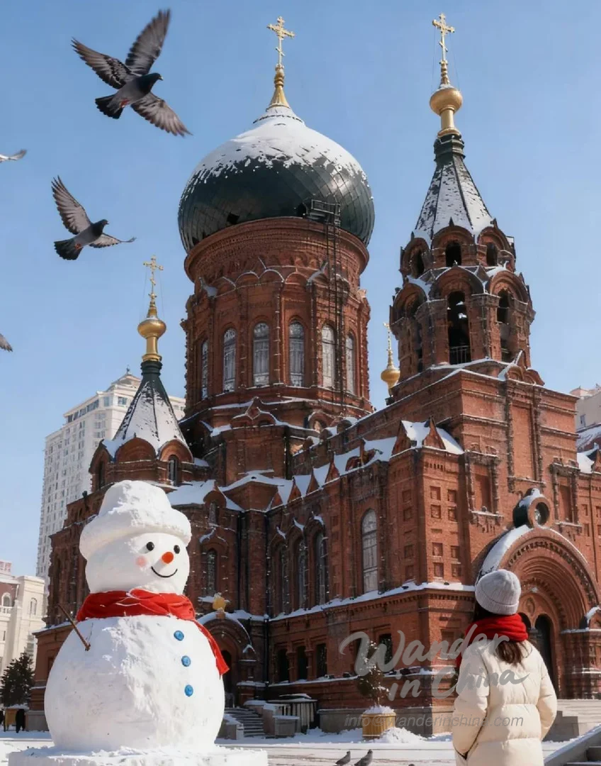 Cathédrale Sainte-Sophie de Harbin en hiver.