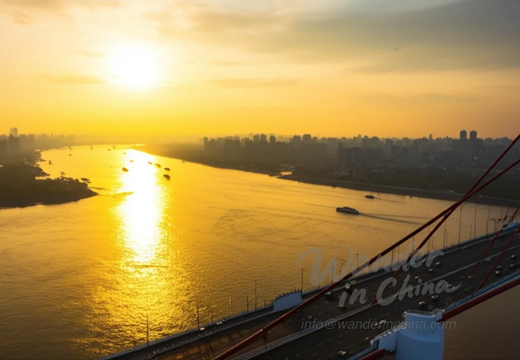 Sunrise view from Wuhan Yangtze River Bridge.