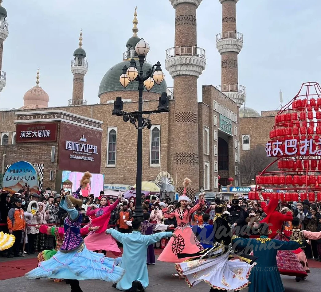 Urumqi street scene showcasing cultural diversity.