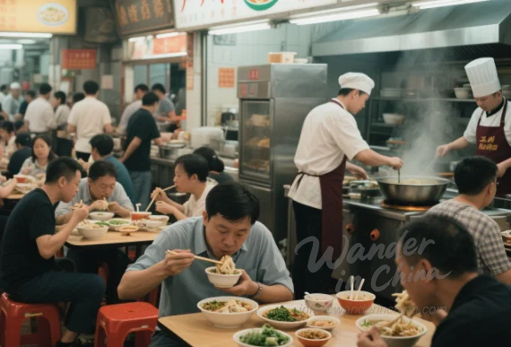 Hong Kong street food stall serving wonton noodles.