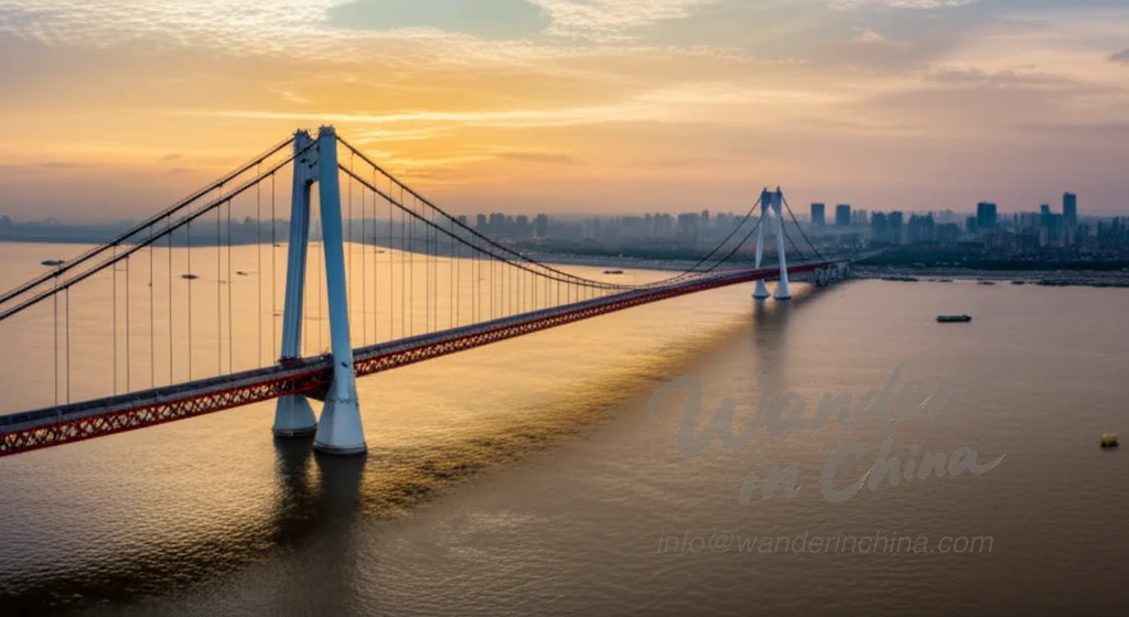 Wuhan Yangtze River Bridge at Sunset.