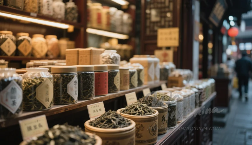 Assortment of Chinese teas at Yuyuan Bazaar.