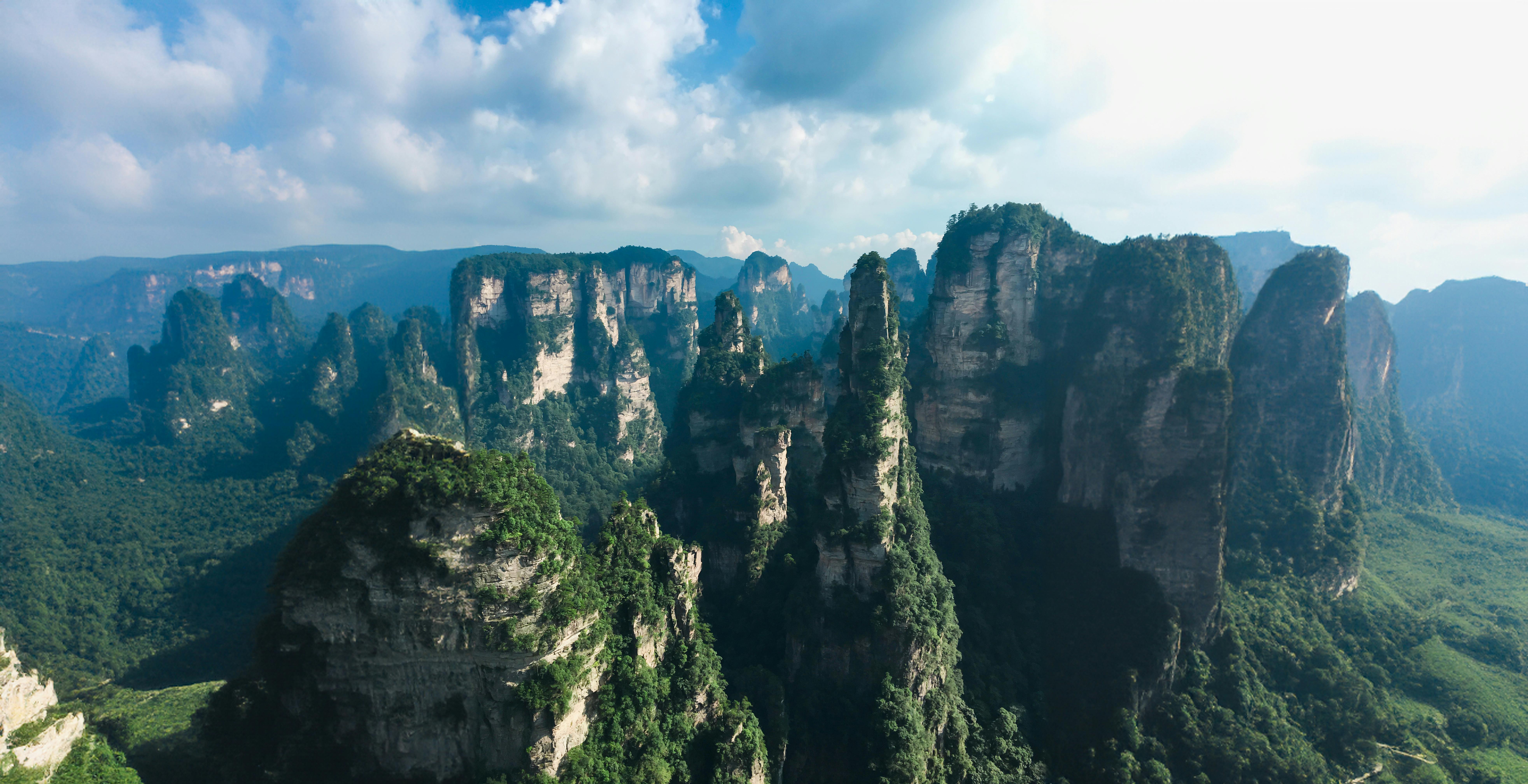 Zhangjiajie National Forest Park landscape with sandstone pillars.