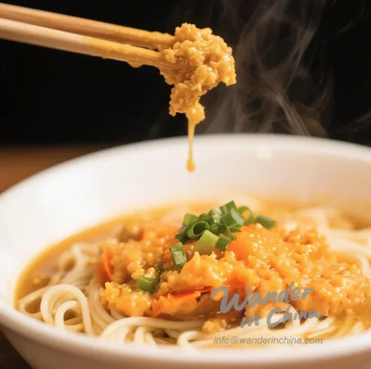 Xie Huang Mian (Fideos de Huevas de Cangrejo): Un Deleite Dorado