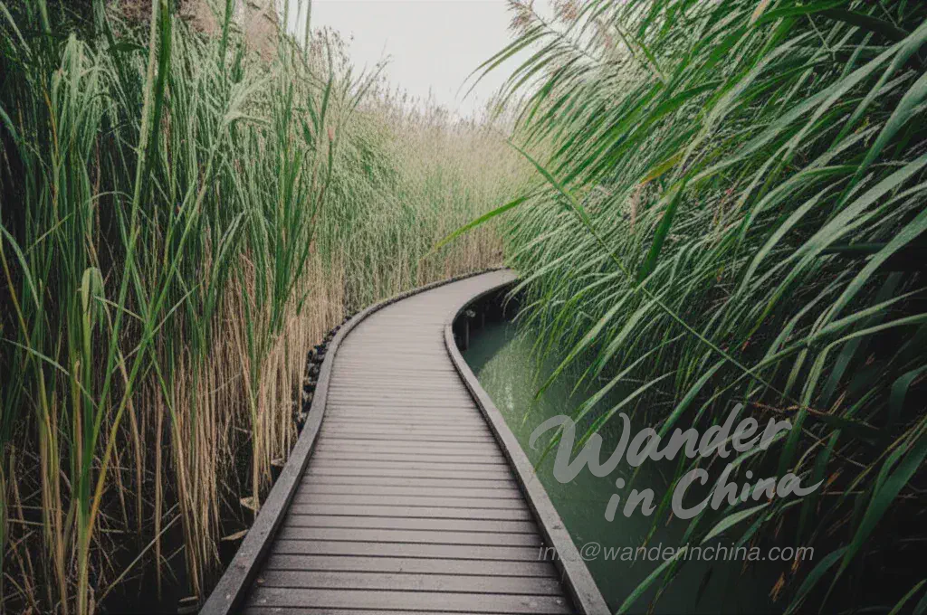 杭州西溪濕地公園內的高架木製走道。