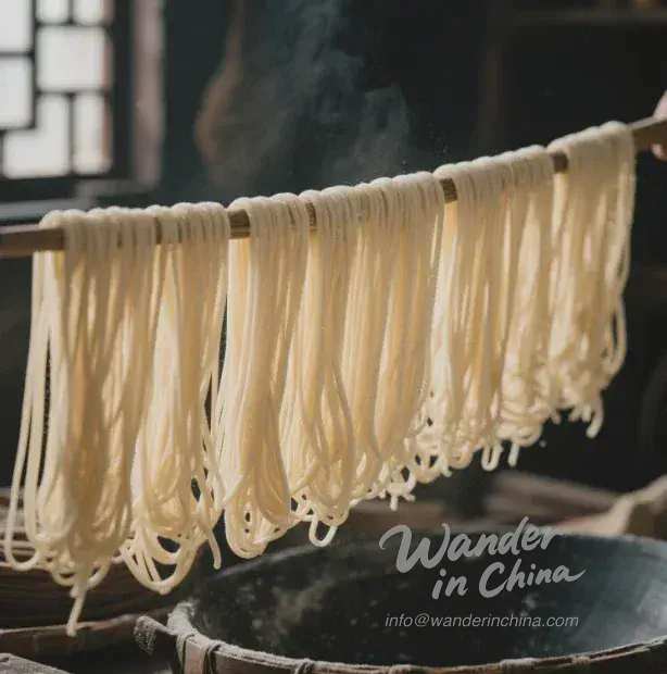 蟹黄麺に最適な、新鮮な上海風麺。