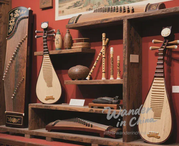 Collage or image showing various Chinese traditional musical instruments