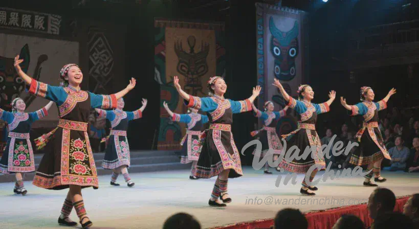 Tujia people performing the Baishou Dance in Zhangjiajie.