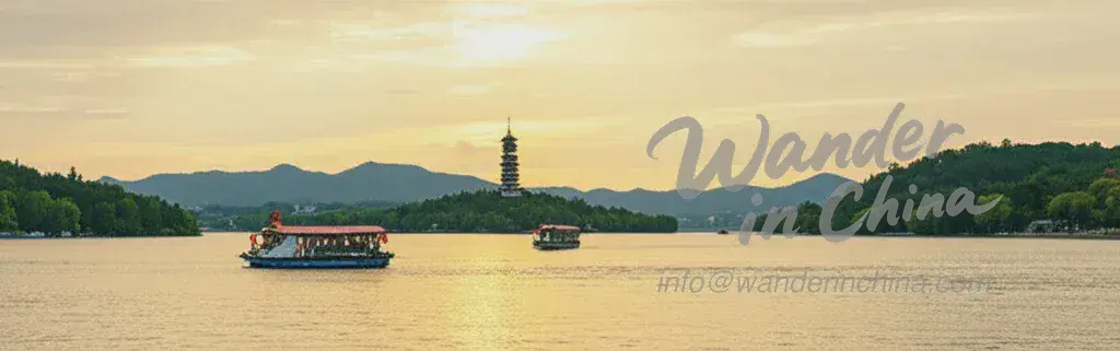 杭州西湖日落景色。