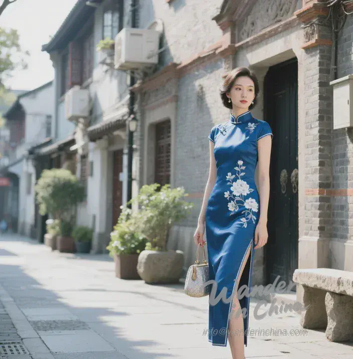 上海で旗袍を着た女性。