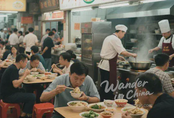 ワンタン麺を提供する香港の屋台。