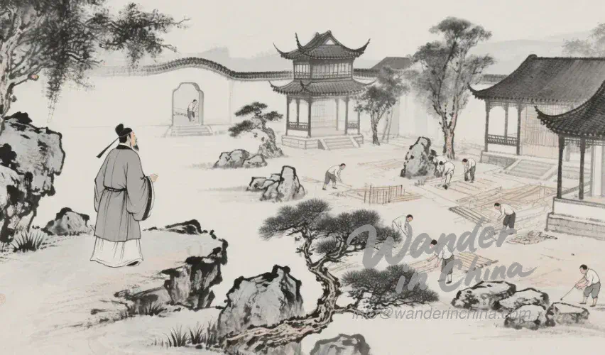 Pan Yunduan overseeing the construction of Yu Garden in Ming Dynasty.